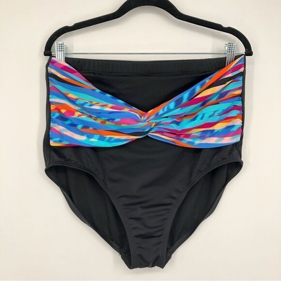 Swimsuits for All High Rise Swim Bottom Womens 18W Black Multicolored Vibrant - Picture 1 of 6